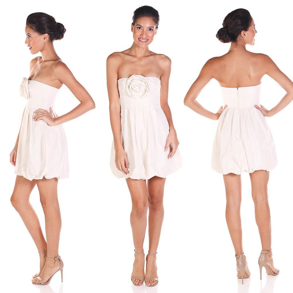 BCBG MaxAzria Cream Bubble Strapless Mini Flower Dress 6